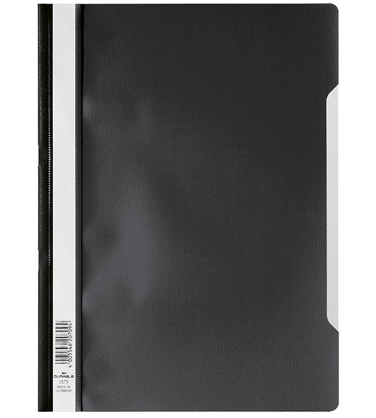 Папка-скоросшиватель пластик. Durable, А4, 180мкм, черная с прозр. верхом