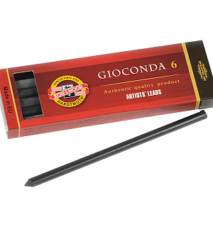 Грифели для цанговых карандашей Koh-I-Noor "Gioconda", 6B, 5,6мм, 6шт., круглый, пластиковый короб