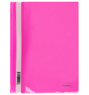 Папка-скоросшиватель пластик. Berlingo "Neon", А4, 180мкм, неоновая розовая с прозр. верхом