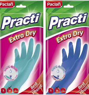 Перчатки резиновые Paclan "Practi Extra Dry", M, цвет микс, пакет с европодвесом