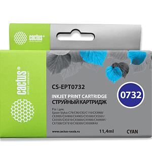 Картридж совм. Cactus EPT0732 голубой для Epson Stylus С79/C110/СХ3900/CX4900/CX5900 (11.4мл)