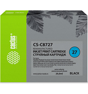 Картридж совм. Cactus C8727 (№27) черный для HP DJ 3320/3325/3420/3425/3520 (20мл)