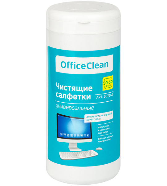 Универсальные влажные чистящие салфетки OfficeClean для очистки экранов и мониторов, пластиковых поверхностей 50+50 шт