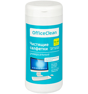 Универсальные влажные чистящие салфетки OfficeClean для очистки экранов и мониторов, пластиковых поверхностей 50+50 шт