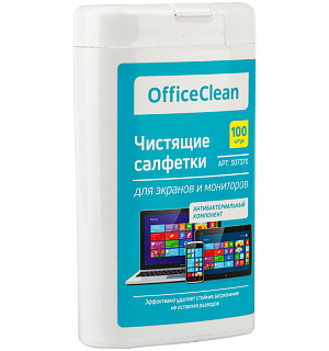 Влажные портативные чистящие салфетки OfficeClean для экранов и мониторов, 100шт. (малая плоская туба)