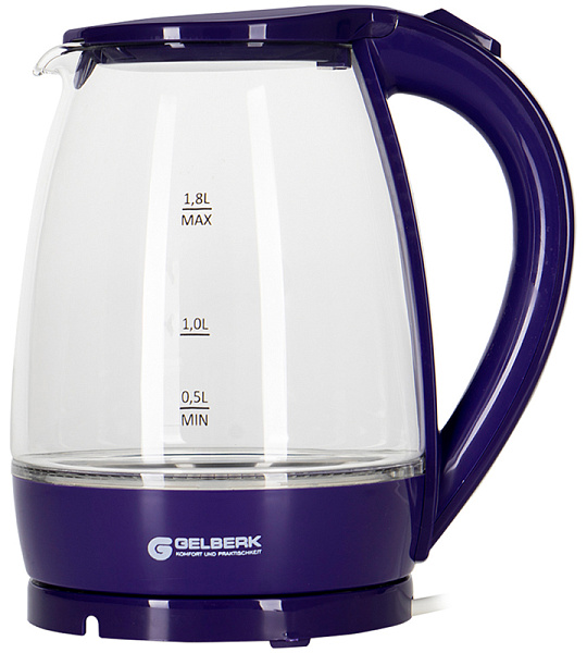 Чайник электрический Gelberk GL-471, 1,8л, 2000Вт, стекло/пластик, фиолетовый
