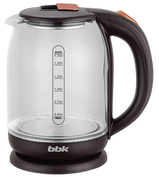 Чайник электрический BBK EK1727G, 1,7л, 2200Вт, стекло/пластик, коричневый