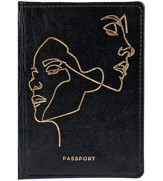 Обложка для паспорта OfficeSpace "Life line", кожзам гладкий, черный, тиснение фольгой