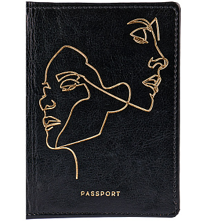 Обложка для паспорта OfficeSpace "Life line", кожзам гладкий, черный, тиснение фольгой