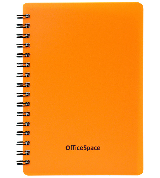 Записная книжка А6 60л. на гребне OfficeSpace "Neon", оранжевая пластиковая обложка
