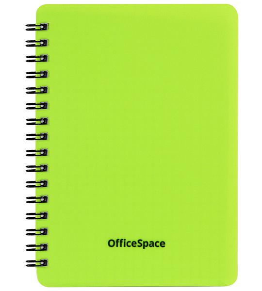 Записная книжка А6 60л. на гребне OfficeSpace "Neon", салатовая пластиковая обложка