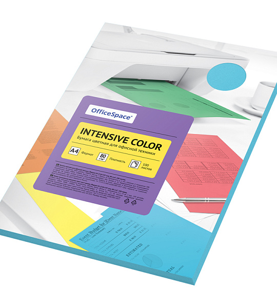 Бумага цветная OfficeSpace "Intensive Color", A4, 80г/м², 100л., (голубой)