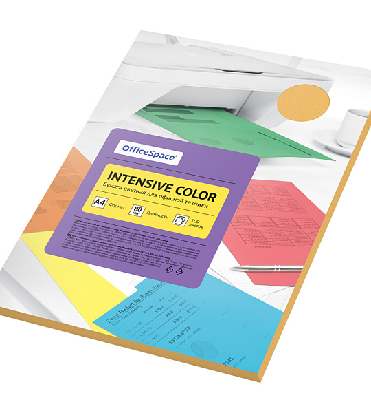 Бумага цветная OfficeSpace "Intensive Color", A4, 80г/м², 100л., (оранжевый)