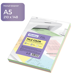 Бумага цветная OfficeSpace "Pale Color", A5, 80г/м², 100л., (5 цветов)