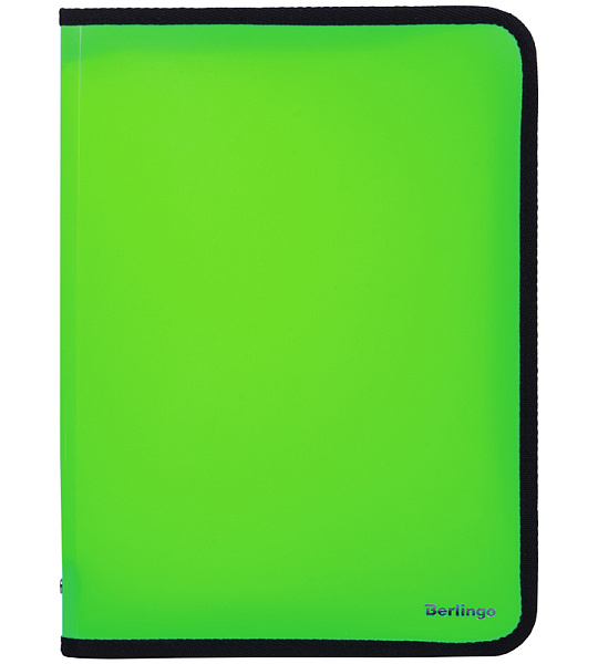 Папка на молнии Berlingo, А4, 500мкм, зеленый неон