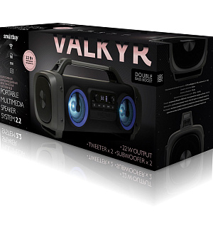 Колонка портативная Smartbuy Valkur, 22W, Bluetooth, AUX, FM, MP3, подсветка, черный
