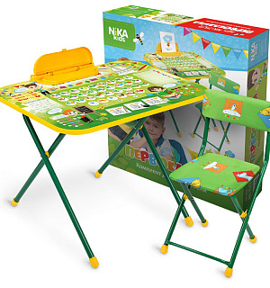 Набор складной мебели (стол + стул) Nika kids NK-75/2 "Первоклашка", ламинир. столешница, сиденье мягкое/иск. замша, зеленый