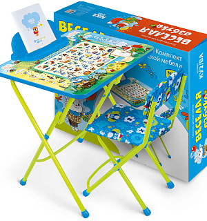 Набор складной мебели (стол + стул) Nika kids КУ2/ВА "Веселая азбука", ламинир. столешница, сиденье мягкое/ткань, лимонный/голубой, в подар. коробке
