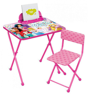 Набор складной мебели (стол + стул) Nika kids Д2П Disney "Принцессы", ламинир. столешница, сиденье мягкое/ткань, розовый