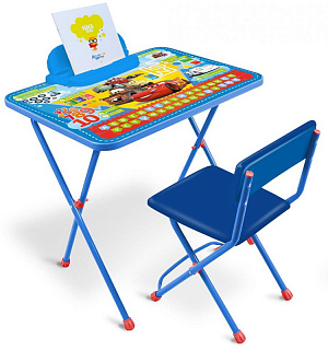 Набор складной мебели (стол + стул) Nika kids Д1П Disney "Тачки", ламинир. столешница, сиденье мягкое/ткань, синий, в коробке