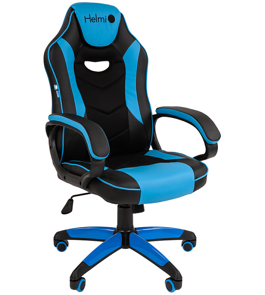 Кресло игровое Helmi HL-S16 "Pilot", экокожа, черная/синяя, механизм качания