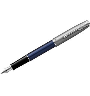 Ручка перьевая Parker "Sonnet Sand Blasted Metal&Blue Lacquer" черная, 0,8мм, подарочная упаковка