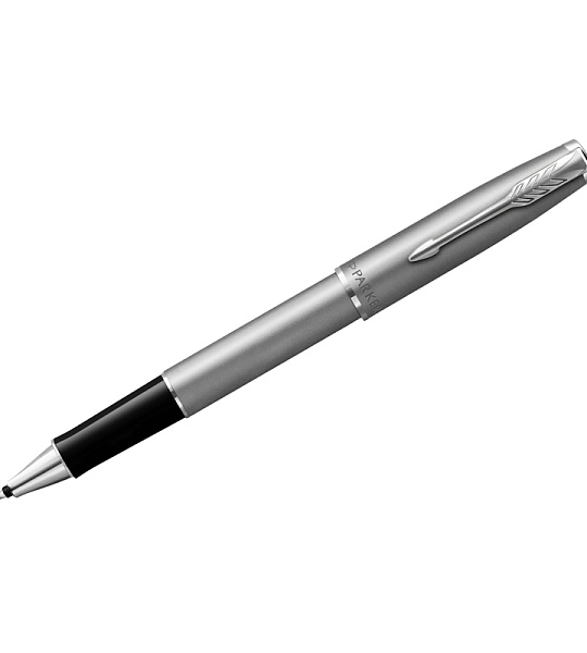 Ручка-роллер Parker "Sonnet Sand Blasted Stainless Steel" черная, 0,8мм, подарочная упаковка