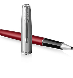 Ручка-роллер Parker "Sonnet Sand Blasted Metal&Red Lacquer" черная, 0,8мм, подарочная упаковка