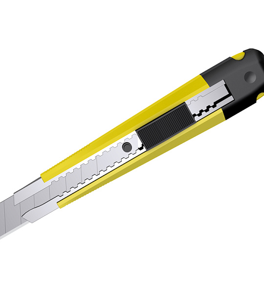 Нож канцелярский 18мм Berlingo "Hyper", auto-lock, металл. направл., желтый, европодвес