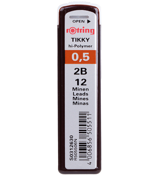 Грифели для механических карандашей Rotring "Tikky", 12шт., 0,5мм, 2B