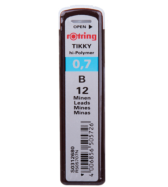 Грифели для механических карандашей Rotring "Tikky", 12шт., 0,7мм, B
