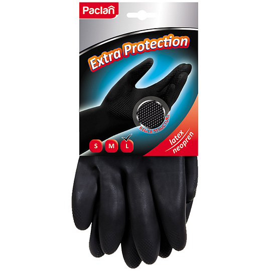 Перчатки неопреновые Paclan "Extra Protection", L, 1 пара, хозяйственные, х/б напыление