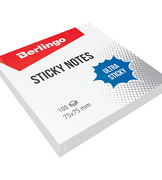 Самоклеящийся блок Berlingo "Ultra Sticky", 75*75мм, 100л, белый