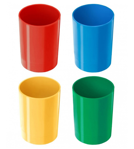 Подставка-стакан СТАММ для школьных принадлежностей, пластик, круглый, ассорти