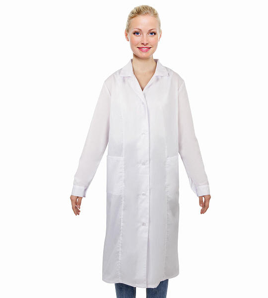Халат медицинский женский белый, тиси, размер 48-50, рост 158-164, плотность ткани 120 г/м2, 610733
