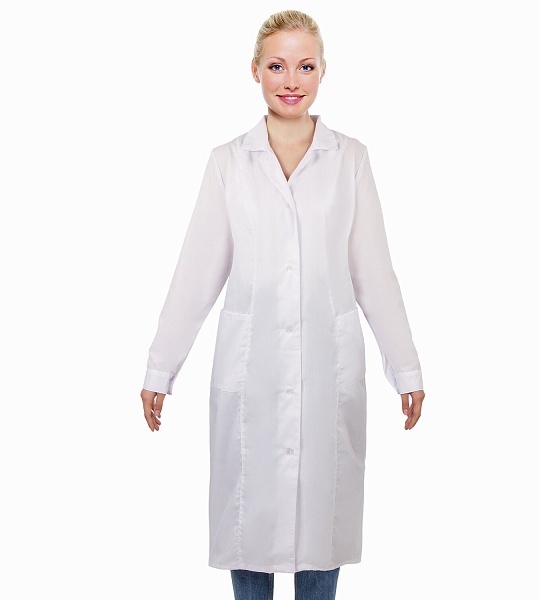 Халат медицинский женский белый, тиси, размер 44-46, рост 170-176, плотность ткани 120 г/м2, 610739
