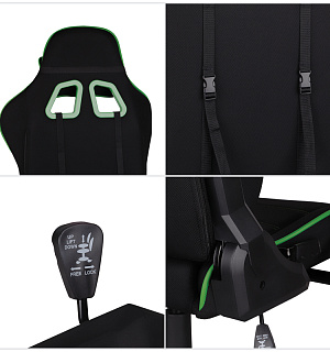 Кресло игровое Helmi HL-G08 "Target", ткань черная/зеленая, 2 подушки