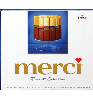 Конфеты шоколадные MERCI (Мерси), ассорти из молочного шоколада, 250 г, картонная коробка, 015416-00/35/49