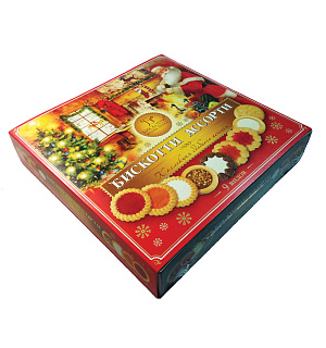 Печенье БИСКОТТИ (Россия), ассорти 9 видов, сдобное, 345 г, картонная коробка