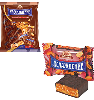Конфеты шоколадные БАБАЕВСКИЙ "Наслаждение", мягкая карамель с орехами, 250 г, пакет, ББ10589
