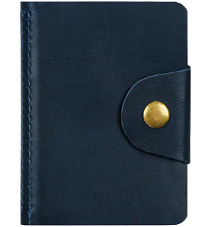 Визитница карманная OfficeSpace на кнопке, 10*7см, 18 карманов, натуральная кожа, темно-синий