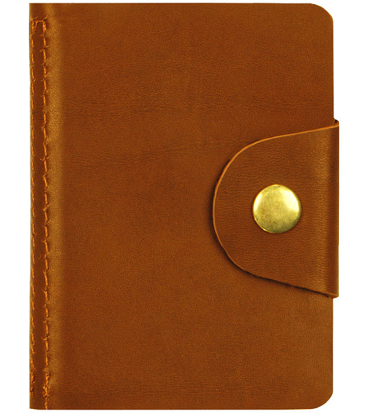 Визитница карманная OfficeSpace на кнопке, 10*7см, 18 карманов, натуральная кожа, светло-коричневый