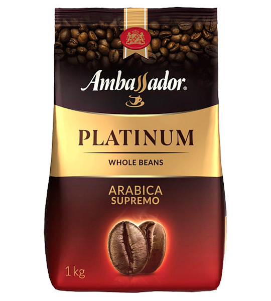 Кофе в зернах AMBASSADOR "Platinum", 100% арабика, 1 кг, вакуумная упаковка