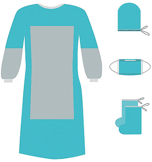 Комплект одноразовой одежды для хирурга КХ-02 с усиленной защитой ГЕКСА стерильный, 4 предмета