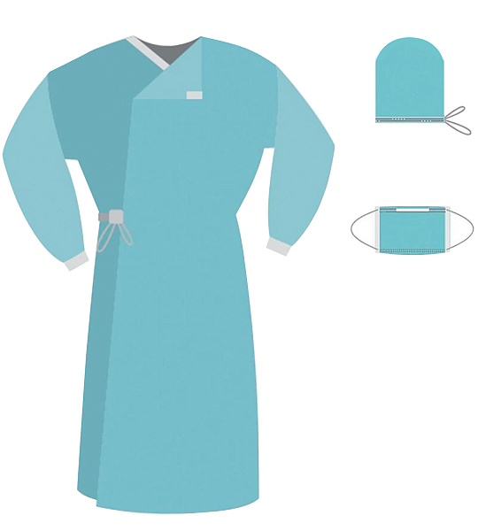 Комплект одноразовой одежды для хирурга КХ-04 ГЕКСА стерильный, 3 предмета