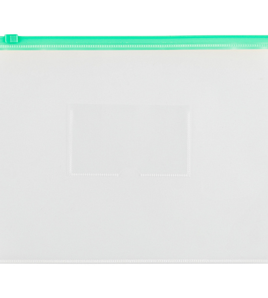 Папка-конверт на молнии OfficeSpace A5, прозрачная, 150мкм, молния зеленая