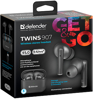 Наушники с микрофоном беспроводные Defender Twins 903, TWS, разъем 8-pin (lightning), белый