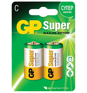 Батарейки GP Super, С (LR14, 14А), алкалиновые, КОМПЛЕКТ 2 шт., блистер, 14A-2CR2