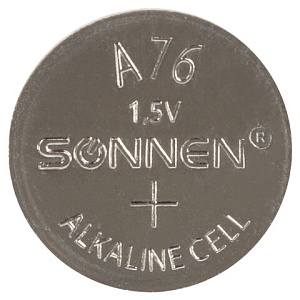 Батарейка SONNEN Alkaline, A76 (G13, LR44), алкалиновая, 1 шт., в блистере (отрывной блок), 451975