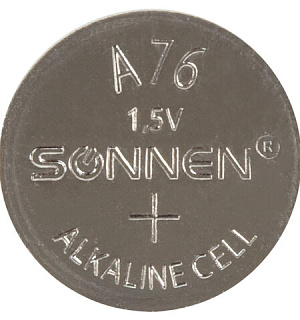 Батарейка SONNEN Alkaline, A76 (G13, LR44), алкалиновая, 1 шт., в блистере (отрывной блок), 451975